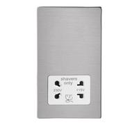 Varilight Bathroom Shaver Socket - Screwless Brushed Steel With White Insert, Xdsssws