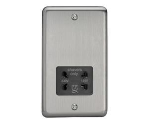 Varilight Bathroom Shaver Socket - Value Matt Chrome With Black Insert, XSSSB
