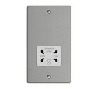 Varilight Brushed Silver Dual-Voltage Shaver Socket 230V/115V - Compact Indoor Bathroom Socket
