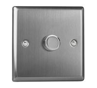 Varilight 1-Gang 2-Way V-Pro Push On/Off Rotary LED Dimmer 1 x 0-120W Brushed Steel
