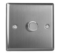 VARILIGHT - Brushed Steel - Classic - 1-Gang V-Pro Smart Master Wi-Fi Dimmer 1 x 120W LED (Multi-Way with up to 2 Companion Controllers) - JTSM101