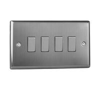 Varilight 4-Gang 10A 1- or 2-Way Rocker Switch (Twin Plate) Brushed Steel