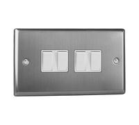 VARILIGHT | Brushed Steel | Classic | 4-Gang 10A 1- or 2-Way Rocker Switch (Twin Plate) | XT9W