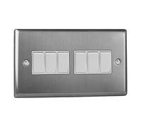 Varilight 6-Gang 10A 1- or 2-Way Rocker Switch (Twin Plate) Brushed Steel