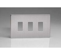 Varilight 3 Gang Screwless PowerGrid Plate Including Yoke (Twin Plate) in Brushed Steel