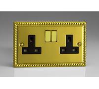 Varilight Classic Georgian Brass 2-Gang 13A Plug Socket Decorative & Black Insert XG5DB in Yellow Varilight Yellow