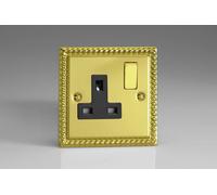 Varilight Classic Georgian Chrome 1-Gang 13A Gang Plug Socket Decorative & Black Inserts XG4DB in Grey Varilight Grey