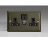 Varilight Classic Graphite 21 2-Gang 13A Single Pole Switched Socket with 1x USB A & 1x USB C Charging Ports