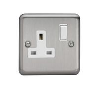 Varilight Classic Matt Chrome 1-Gang 13 Amp Switched Plug Socket White Insert in Grey Varilight Grey