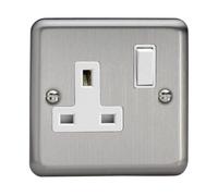 Varilight Classic Matt Chrome 1-Gang 13 Amp Switched Plug Socket White Inserts XS4W in Grey Varilight Grey