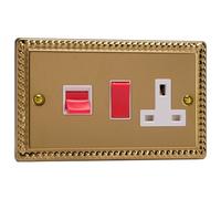 Varilight Cooker Panel XG45PW - 45A with 13A Switched Socket - Georgian Brass, White/Red Insert