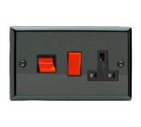 Varilight Cooker Switch With Switched Socket Outlet - Classic Iridium With Black/red Insert, Xi45Pb