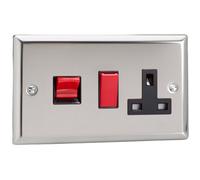 Varilight Cooker Switch With Switched Socket Outlet - Classic Mirror Chrome With Black/red Insert, Xc45Pb