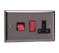 XR45PB - Varilight - Classic - Pewter - 45 Amp Cooker Switch & 13 Amp Switched Plug Socket - Black Inserts