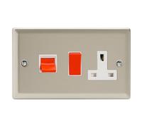 Varilight Cooker Switch With Switched Socket Outlet - Classic Satin With White/red Insert, Xn45Pw