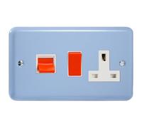 Varilight Cooker Switch With Switched Socket Outlet - Lily Duck Egg Blue With White/red Insert, Xy45Pw.db