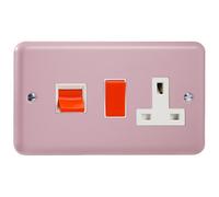 Varilight Cooker Switch With Switched Socket Outlet - Lily Rose Pink With White/red Insert, Xy45Pw.rp