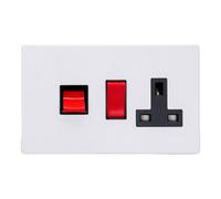 Varilight Cooker Switch With Switched Socket Outlet - Screwless Primed Ready To Paint With Black/red Insert, Xdy45Pbs.pd