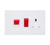 Varilight Cooker Switch With Switched Socket Outlet - Screwless Primed Ready To Paint With White/red Insert, Xdy45Pws.pd