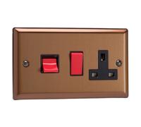 Varilight 45A Cooker Panel with 13A Double Pole Switched Socket Outlet (Red Rocker) Brushed Bronze