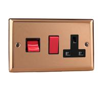 Varilight Cooker Switch With Switched Socket Outlet - Urban Polished Copper With Black/red Insert, Xy45Pb.cu