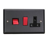 Varilight Cooker Switch With Switched Socket Outlet - Urban/vogue Matt Black With Black/red Insert, Xy45Pb.mb