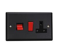 Varilight Cooker Switch with Switched Socket Outlet - Urban/Vogue Matt Black with Black/Red Insert