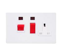 Varilight Cooker Switch With Switched Socket Outlet With Neon - Screwless Primed Ready To Paint With White/red Insert Xdy45Pnws.pd