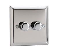 Varilight V-Pro Mirror Chrome 2 Gang LED Trailing Edge Dimmer Switch 1 or 2 Way