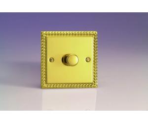 Varilight DIMMER 1X400W PUSH ON Classic Georgian Brass 1-Gang 400W 2-Way Push-On Push-Off Dimmer V-Dim 1-Gang 2-Way Push-On/Off Rotary Dimmer 1 x Varilight Yellow