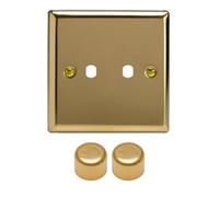 Varilight Double Faceplate Kit (Dimmer Modules Not Included) - Classic Victorian Brass With Brass Knob, Wv2