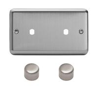 Varilight Matrix 2-Gang Double Plate Unpopulated Dimmer Kit. Classic Matt Chrome Finish (Brushed Steel Effect) Finish