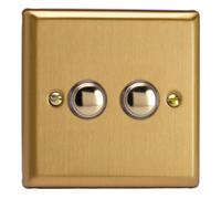 Varilight Double Impulse Light Switch 2-Way - Classic Brushed Brass With Polished Brass Buttons, Xbp2