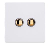 Varilight Double Impulse Light Switch 2-Way - Screwless Primed Ready To Paint With Polished Brass Buttons, Xdyp2Vs.pd