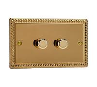 Varilight Double Matrix Dimmer Kit Twin Plate - Classic Georgian Brass With Polished Brass Knob