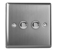 Varilight Double Momentary Retractive Switch - Classic Brushed Steel with Brushed Steel Buttons, XTM2