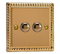 Varilight Double Momentary Retractive Switch - Classic Georgian Brass With Polished Brass Buttons
