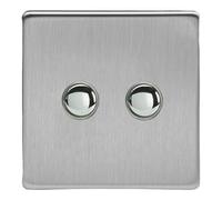 Varilight Double Momentary Retractive Switch - Screwless Brushed Steel With Chrome Buttons, XDSM2S