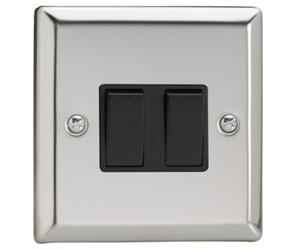 Varilight Double Rocker Light Switch 2-Way - Classic Mirror Chrome With Black Rockers, Xc2B