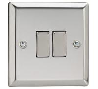 Varilight Double Rocker Light Switch 2-Way - Classic Mirror Chrome With Chrome Rockers, Xc2D