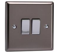 Varilight Double Rocker Light Switch 2-Way - Classic Pewter With Chrome Rockers, Xr2D