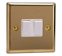 Varilight Double Rocker Light Switch 2-Way - Classic Victorian Brass With White Rockers, Xv2W