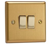 Varilight XB71D Intermediate & 2-Way Switch, 10A, 2-Gang, Classic Brushed Brass