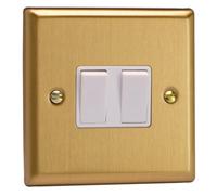 Varilight Double Rocker Light Switch 2-Way & Intermediate - Classic Brushed Brass With White Rockers, Xb71W