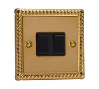 Varilight Double Rocker Light Switch 2-Way & Intermediate - Classic Georgian Brass With Black Rockers, Xg71B