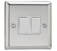 Varilight Double Rocker Light Switch 2-Way & Intermediate - Classic Mirror Chrome With White Rockers, Xc71W