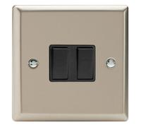 Varilight Double Rocker Light Switch 2-Way & Intermediate - Classic Satin With Black Rockers, Xn71B
