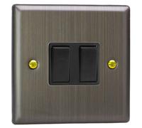 Varilight Double Rocker Light Switch 2-Way & Intermediate - Urban Antique Brass With Black Rockers, Xy71B.ab