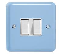 Varilight Double Rocker Light Switch 2-Way - Lily Duck Egg Blue With White Rockers, Xy2W.db