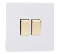 Varilight Double Rocker Light Switch 2-Way - Screwless Primed With Polished Brass Rockers, XDY2VS.PD